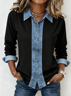 Zena Contrast Denim Trim Button-Up Shirt