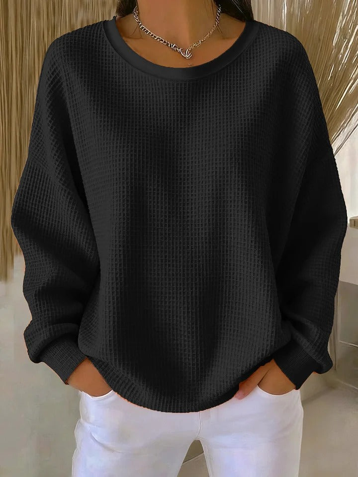 Lola Waffle-Knit Relaxed Crewneck Sweater