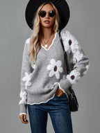 Tina Women's V-Neck Floral Jacquard Knit Sweater