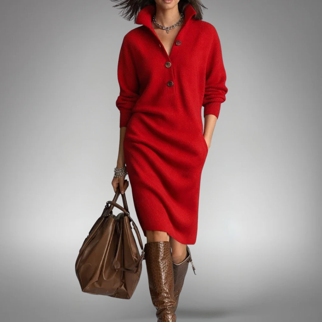 Lila Women's Turtleneck Button-Placket Sweater Dress