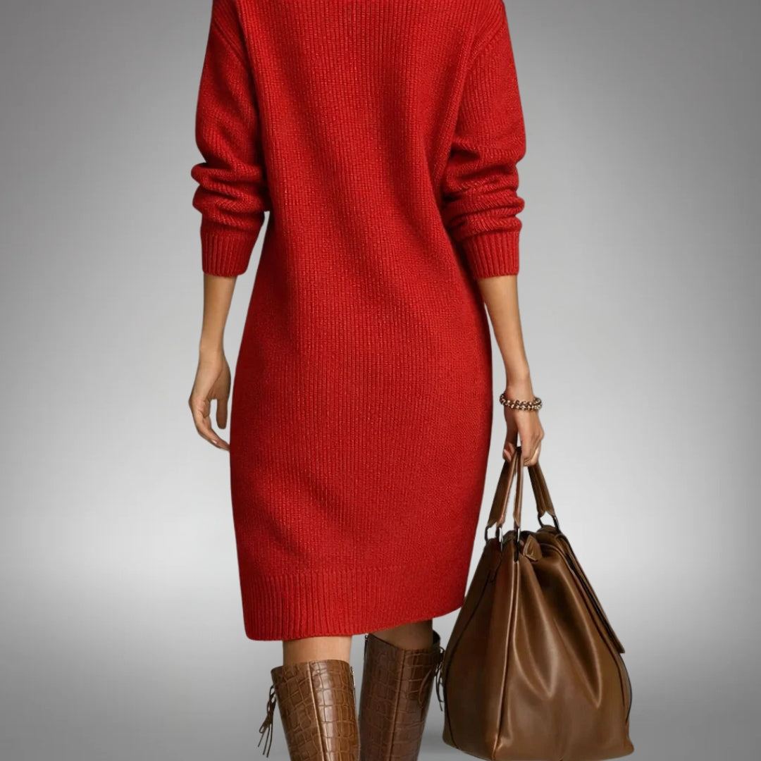 Lila Women's Turtleneck Button-Placket Sweater Dress
