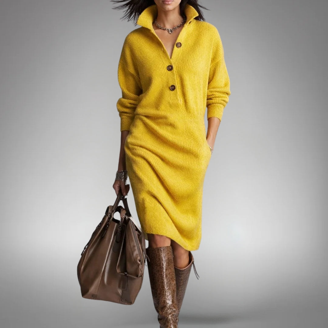 Lila Women's Turtleneck Button-Placket Sweater Dress