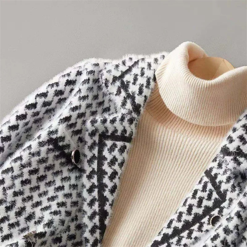 Ria Women's Stylish Houndstooth Cashmere Jacket
