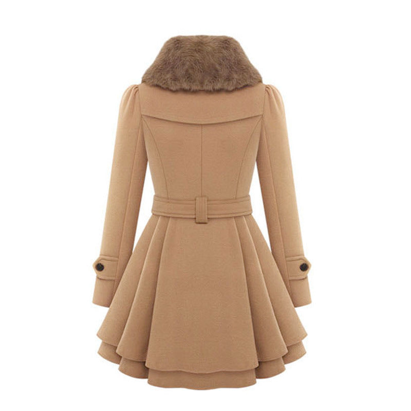 Resa Women's Winter Belted Fur Trench Coat