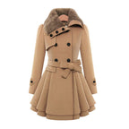 Resa Women's Winter Belted Fur Trench Coat