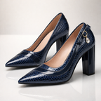 Milie Croc-Embossed Pointed-Toe Block Heel Pumps