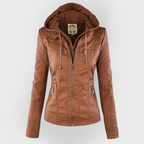 Rhea Women's Hooded Leather Moto Jacket