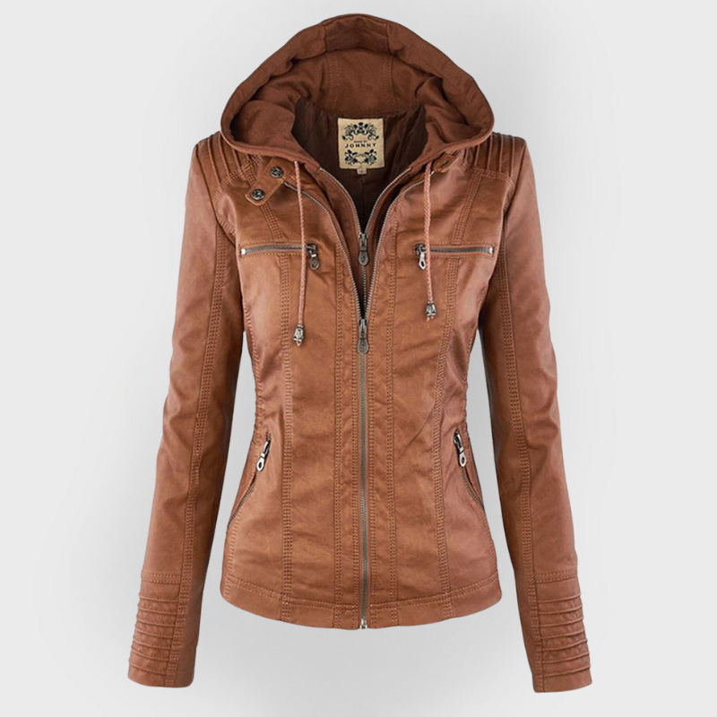Rhea Women's Hooded Leather Moto Jacket