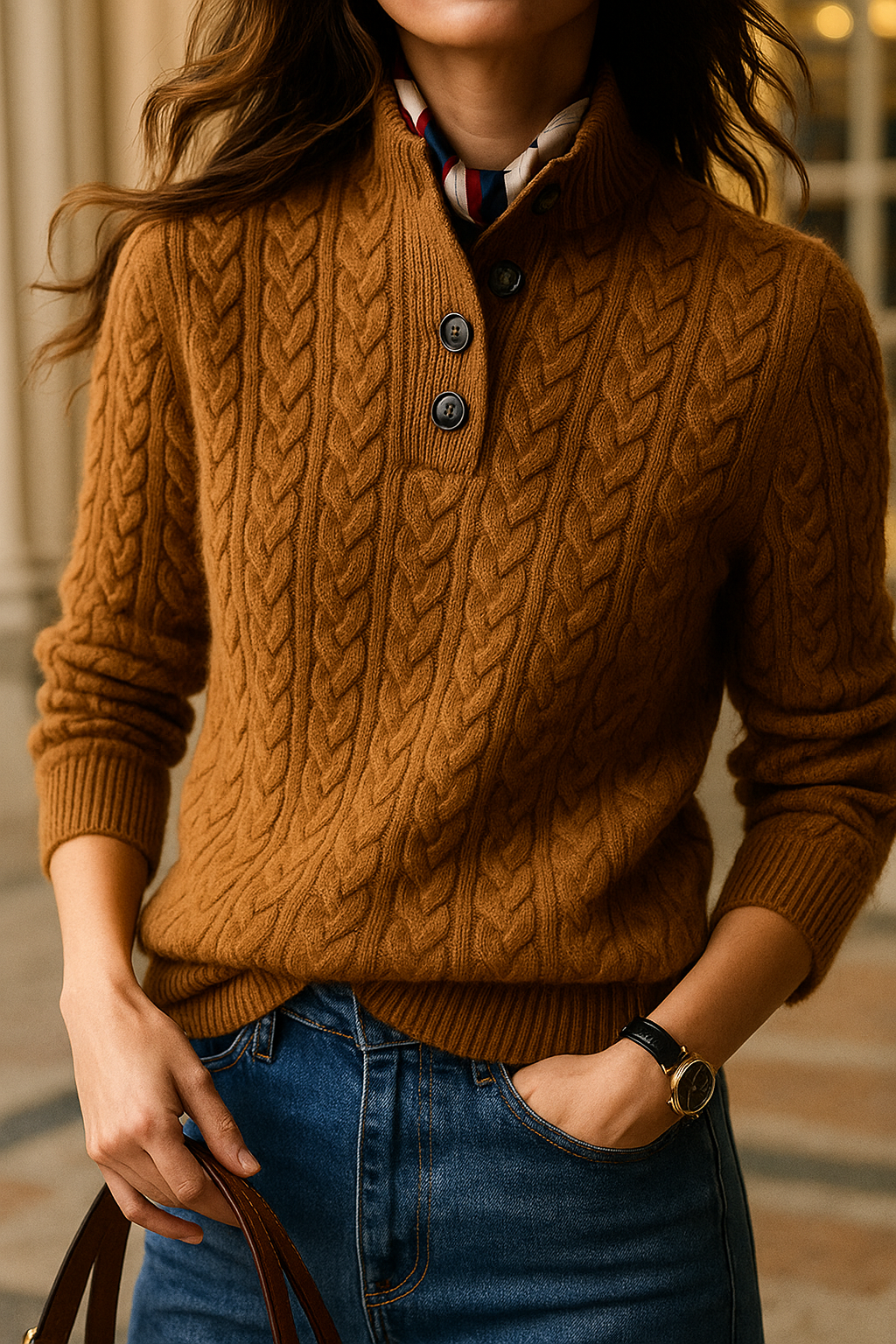 Allie Cable-Knit Button-Up Cashmere Sweater