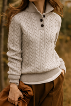 Allie Cable-Knit Button-Up Cashmere Sweater