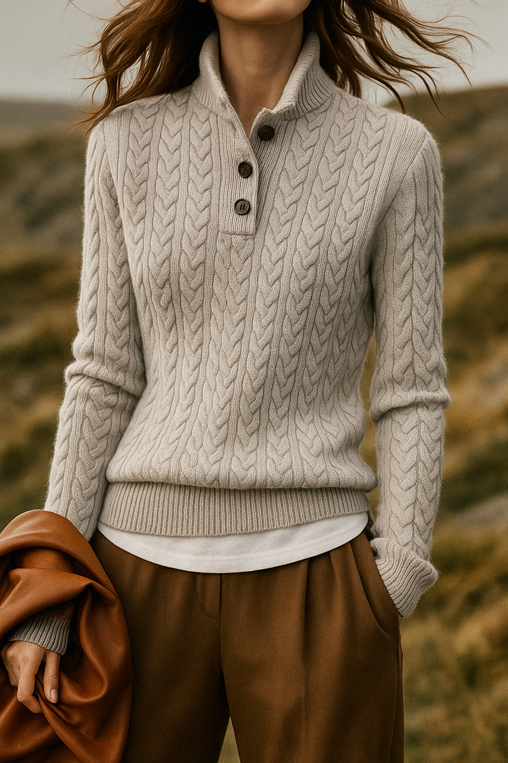 Allie Cable-Knit Button-Up Cashmere Sweater