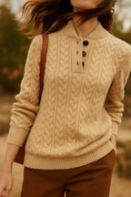 Allie Cable-Knit Button-Up Cashmere Sweater