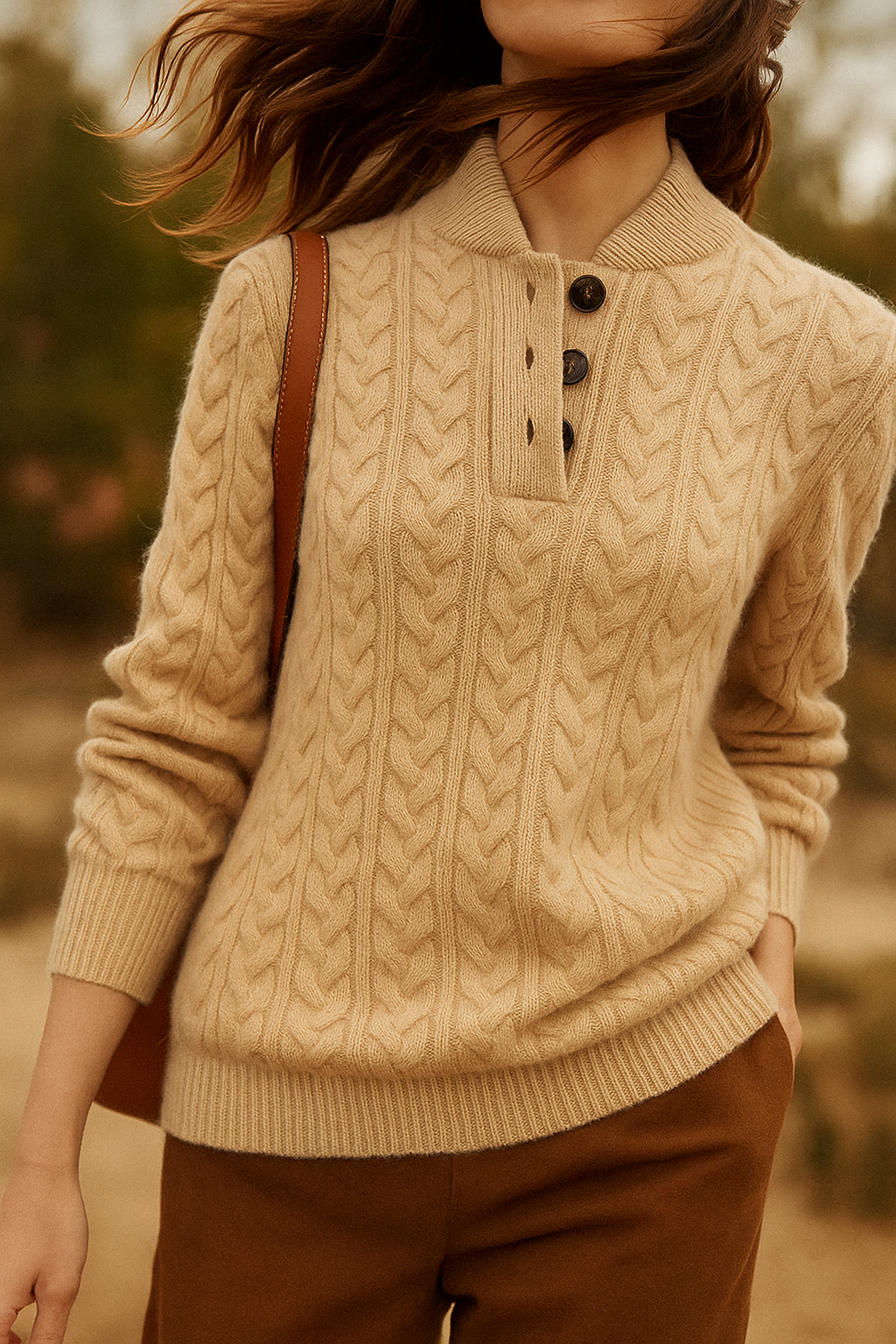Allie Cable-Knit Button-Up Cashmere Sweater