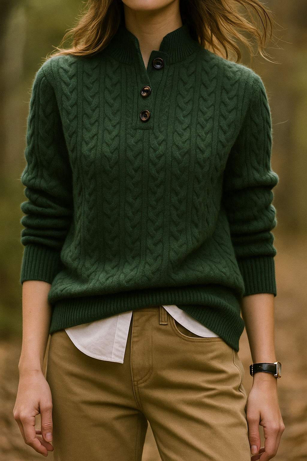 Allie Cable-Knit Button-Up Cashmere Sweater