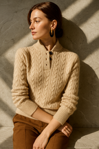 Allie Cable-Knit Button-Up Cashmere Sweater