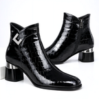 Gloria Glossy Croc-Embossed Block-Heel Boots