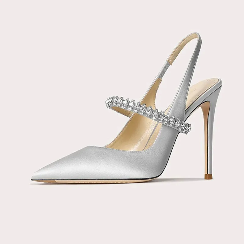 Sadie Satin Crystal-Strap Slingback Formal Heels