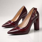 Milie Croc-Embossed Pointed-Toe Block Heel Pumps