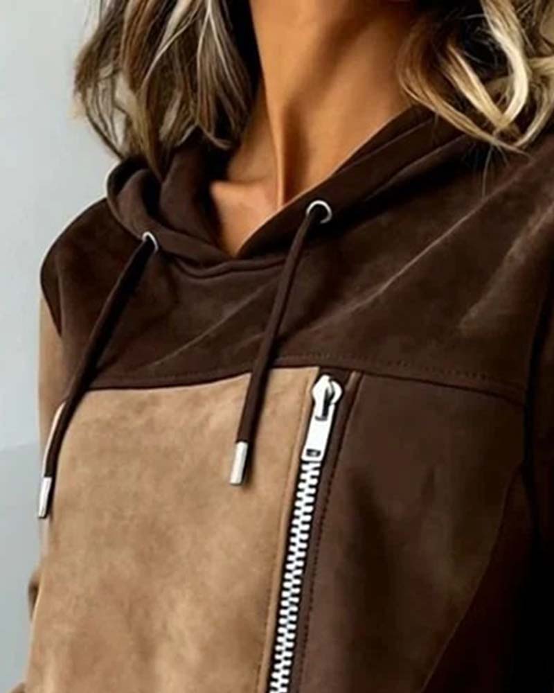 Celia Color Block Asymmetric Zip Hoodie for Fall