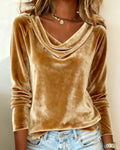 Mary | Velvet Cowl-Neck Long-Sleeve Top