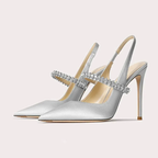 Sadie Satin Crystal-Strap Slingback Formal Heels