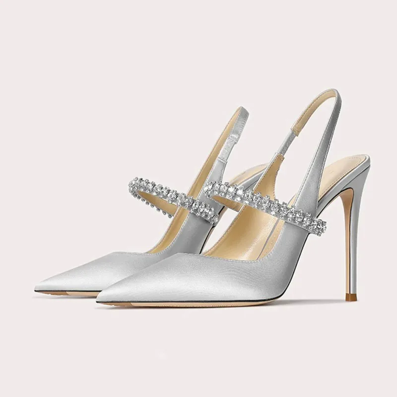 Sadie Satin Crystal-Strap Slingback Formal Heels