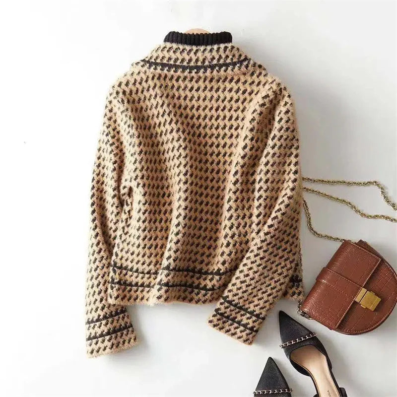 Ria Women's Stylish Houndstooth Cashmere Jacket