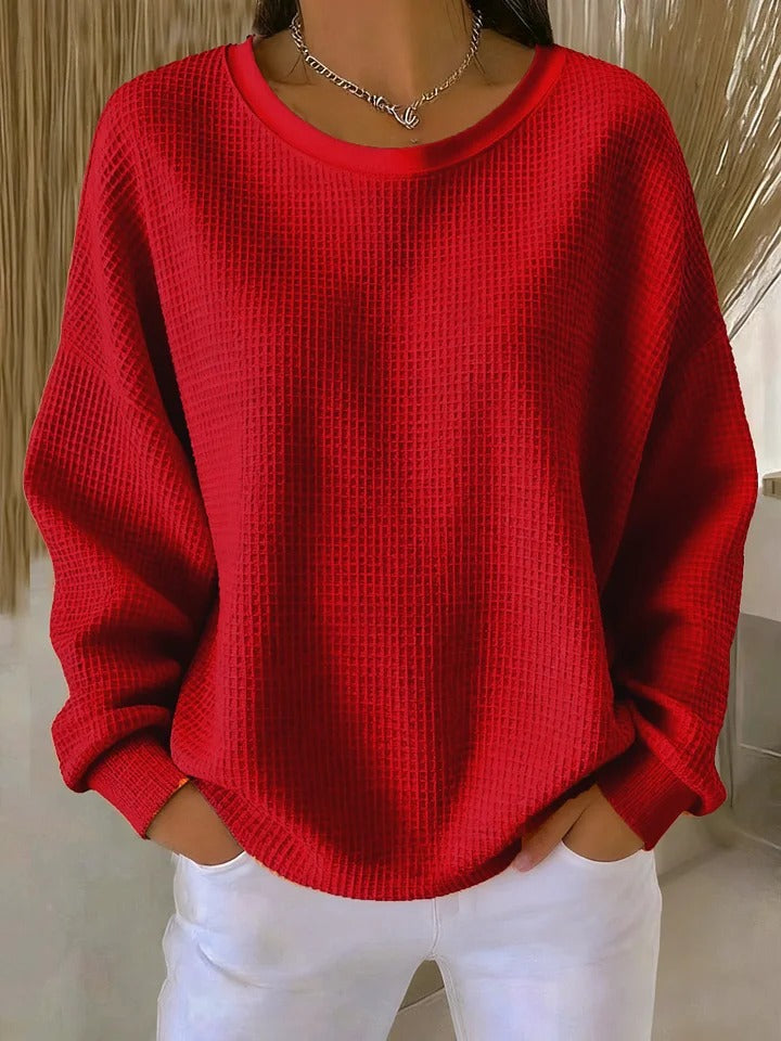 Lola Waffle-Knit Relaxed Crewneck Sweater