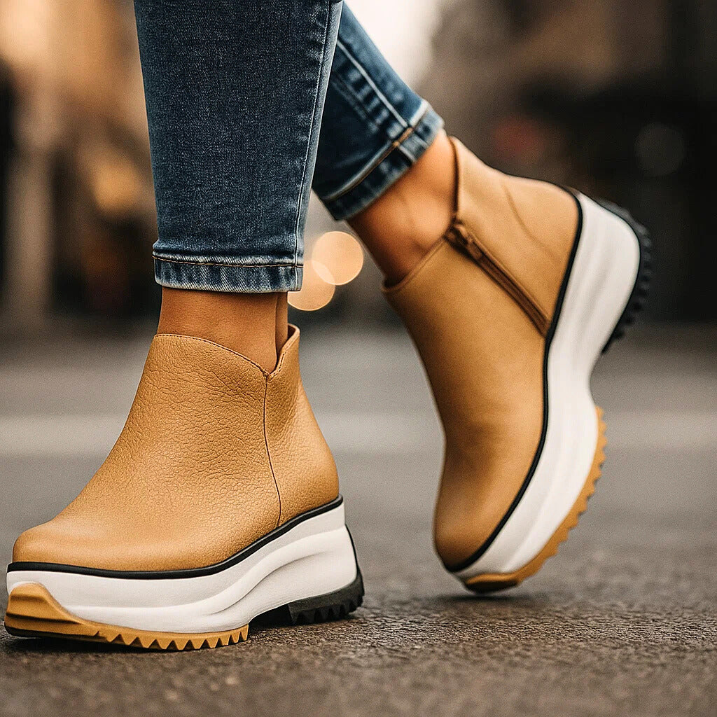 Tia Leather Platform Ankle Boots with Chunky Sole