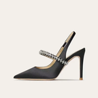 Sadie Satin Crystal-Strap Slingback Formal Heels