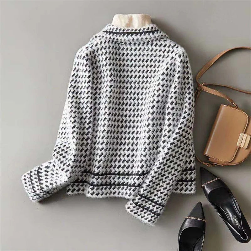 Ria Women's Stylish Houndstooth Cashmere Jacket