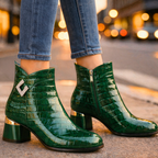 Gloria Glossy Croc-Embossed Block-Heel Boots