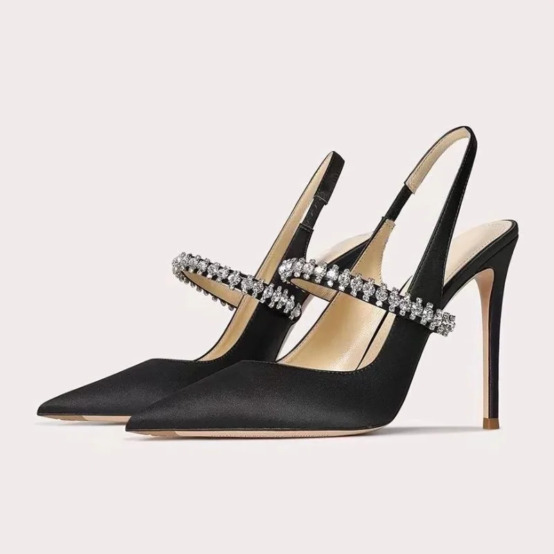 Sadie Satin Crystal-Strap Slingback Formal Heels