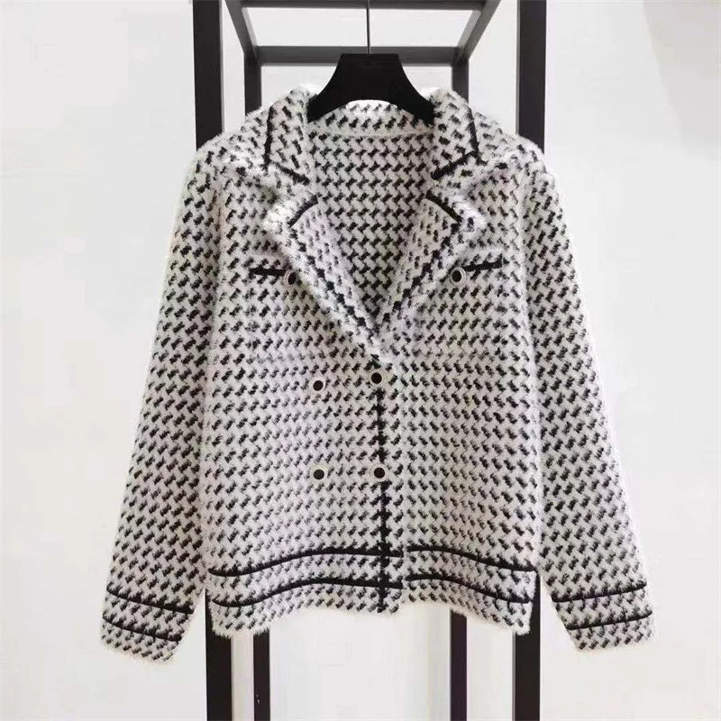 Ria Women's Stylish Houndstooth Cashmere Jacket