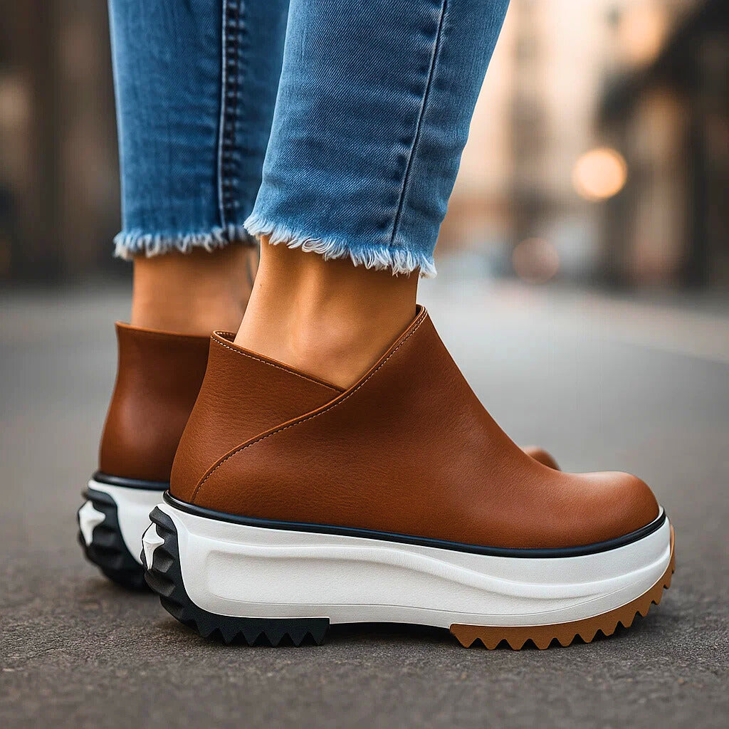 Tia Leather Platform Ankle Boots with Chunky Sole