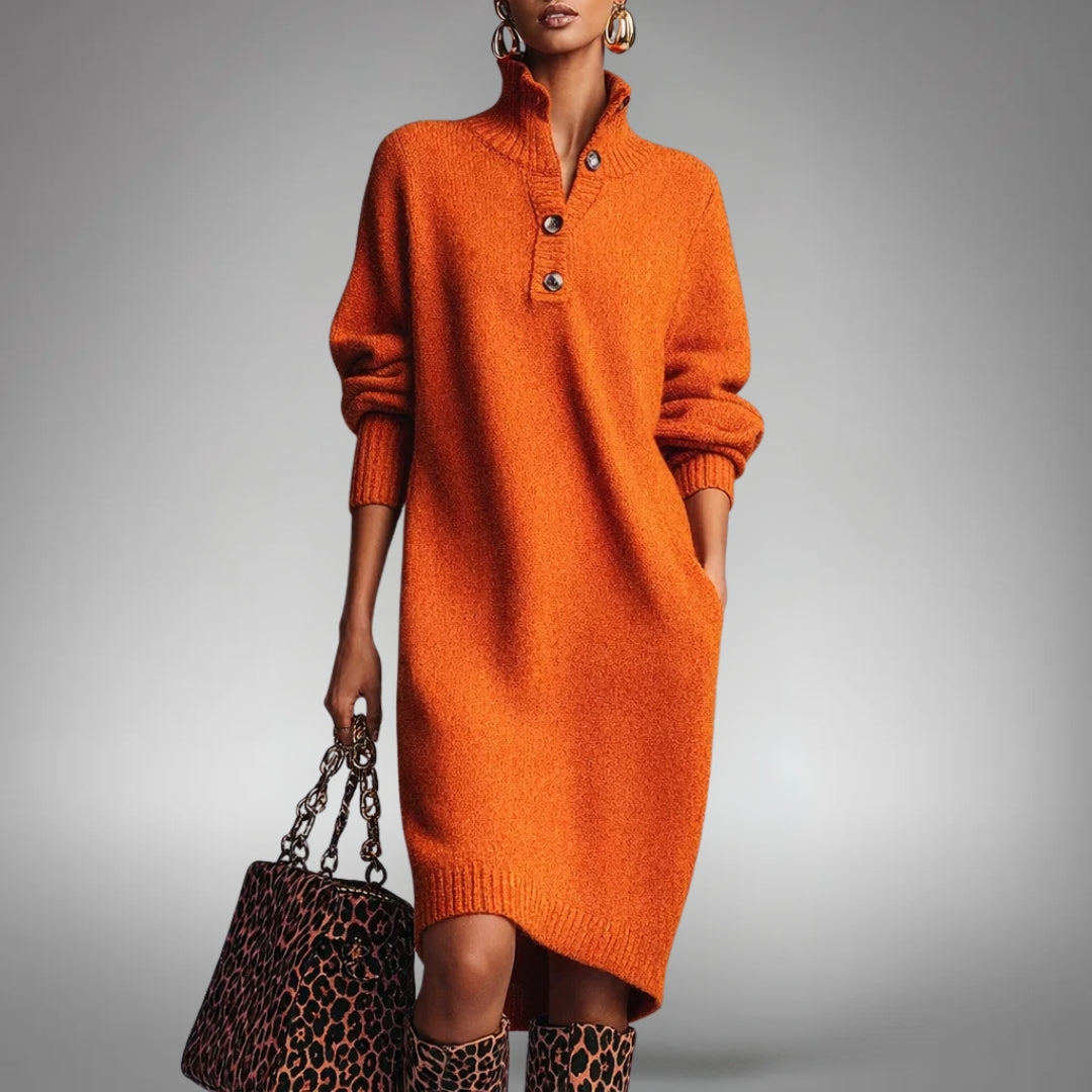 Lila Women's Turtleneck Button-Placket Sweater Dress
