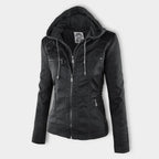 Rhea Women's Hooded Leather Moto Jacket