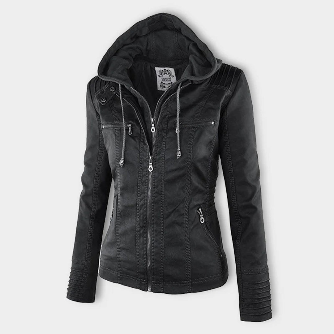 Rhea Women's Hooded Leather Moto Jacket