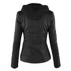 Rhea Women's Hooded Leather Moto Jacket