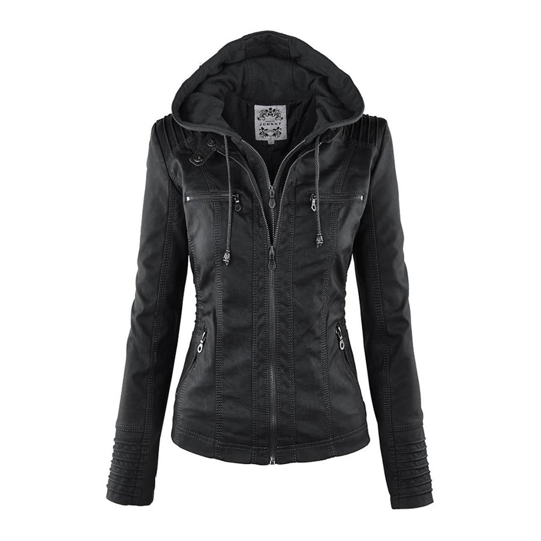 Rhea Women's Hooded Leather Moto Jacket