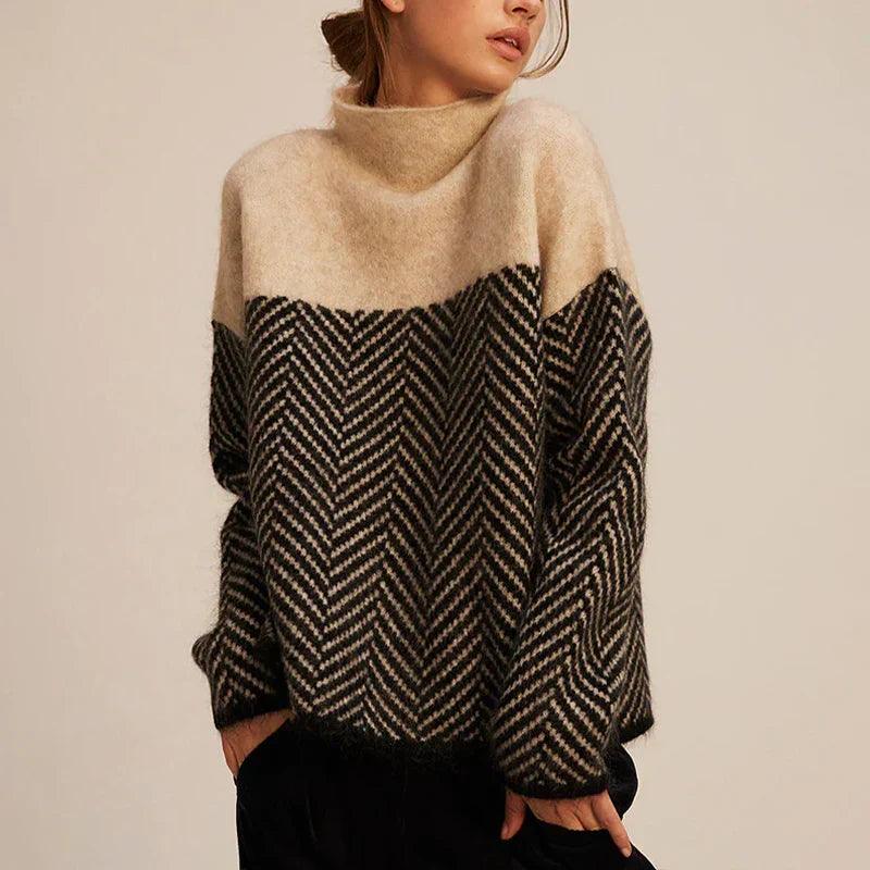 Eleanor Two-Tone Chevron Turtleneck Sweater for Fall