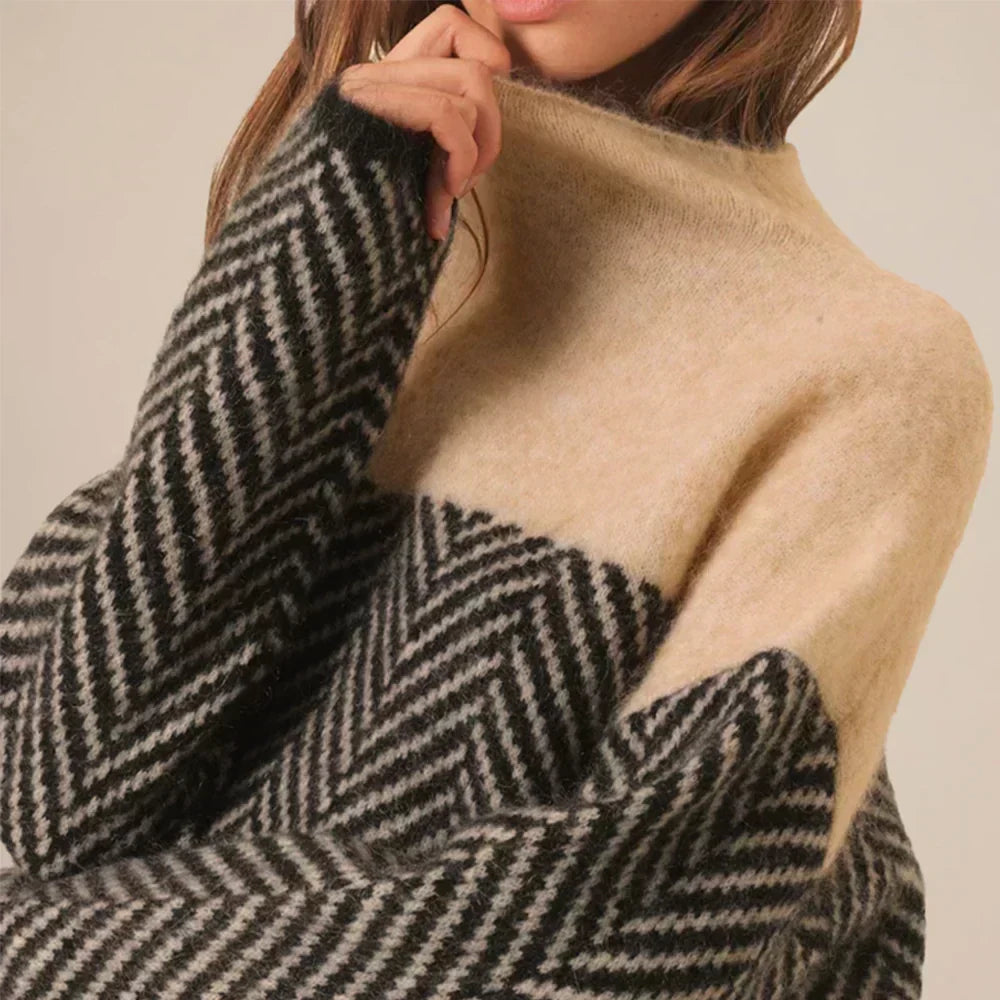 Eleanor Two-Tone Chevron Turtleneck Sweater for Fall