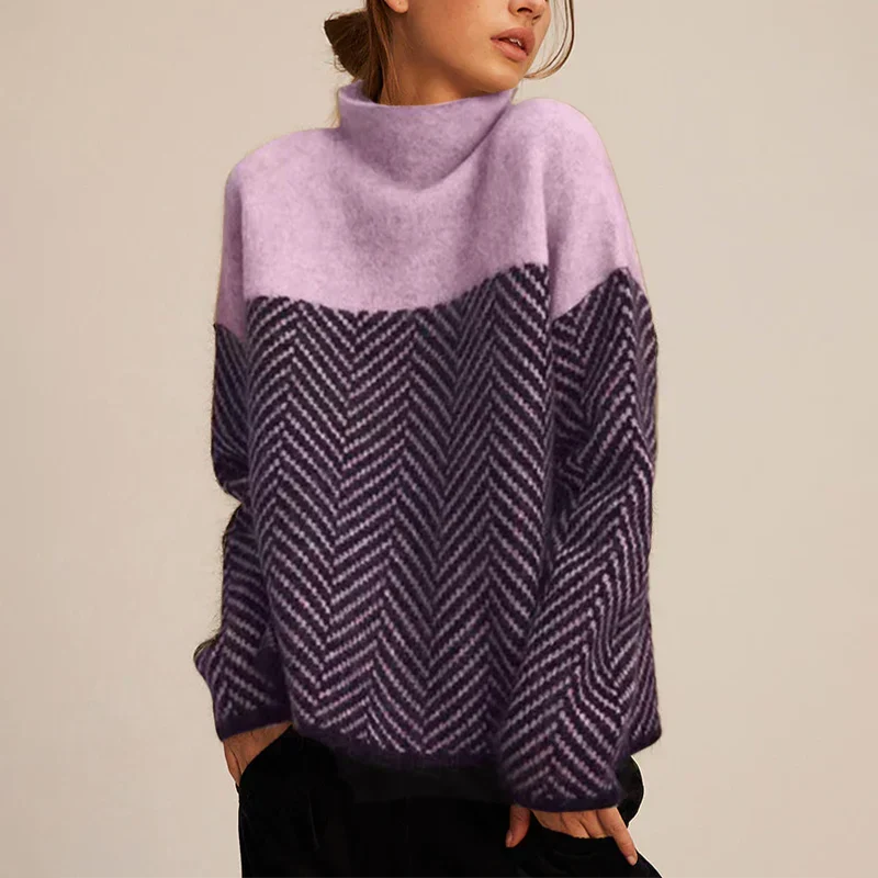 Eleanor Two-Tone Chevron Turtleneck Sweater for Fall