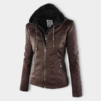 Rhea Women's Hooded Leather Moto Jacket
