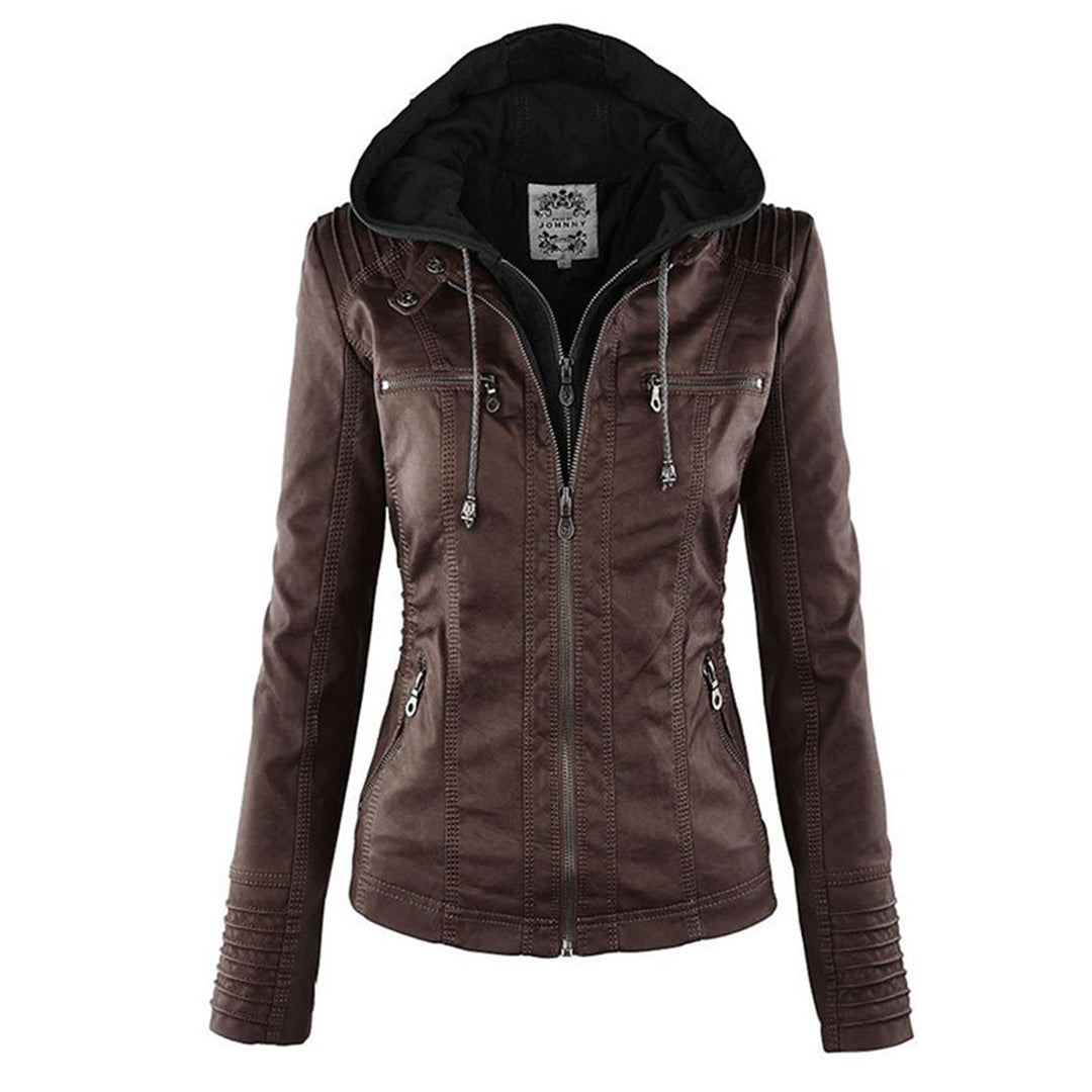 Rhea Women's Hooded Leather Moto Jacket