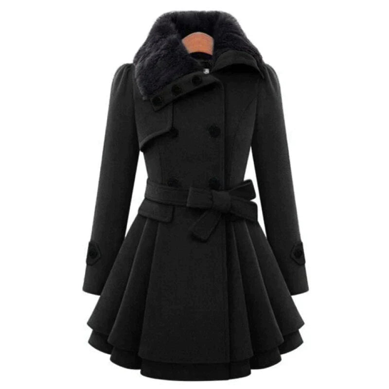 Resa Women's Winter Belted Fur Trench Coat