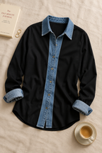 Zena Contrast Denim Trim Button-Up Shirt