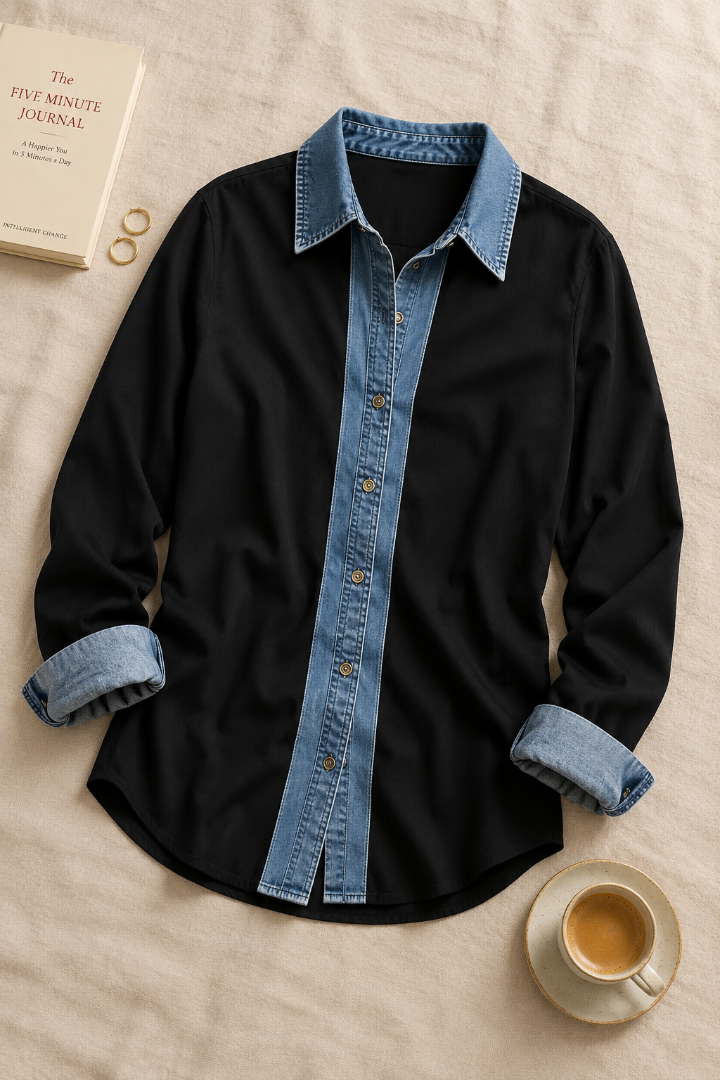 Zena Contrast Denim Trim Button-Up Shirt