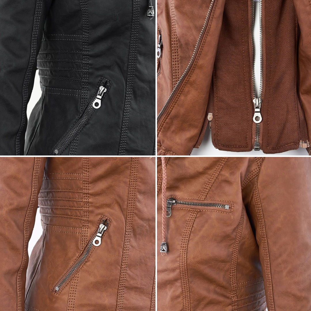 Rhea Women's Hooded Leather Moto Jacket