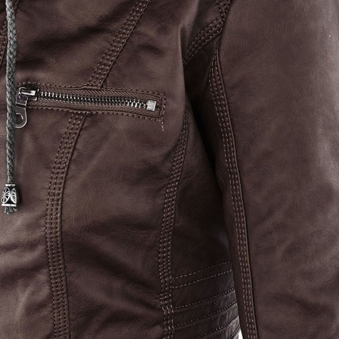 Rhea Women's Hooded Leather Moto Jacket